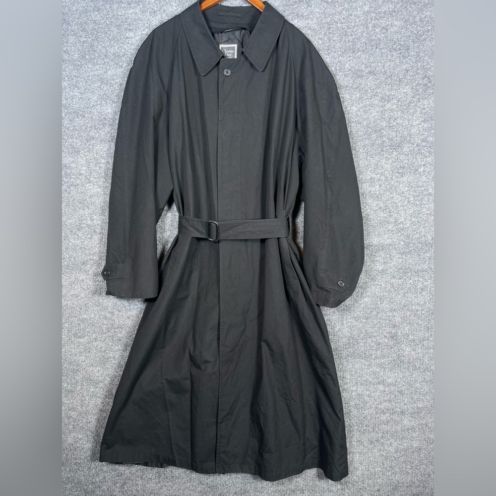 VTG Christian Dior Monsieur Men 42L Black Rain‎ Stain Repellent Belt Trench Coat